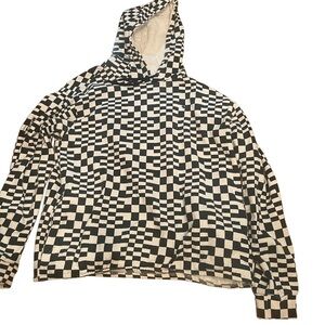 Volcom black and white plaid pullover skater hoodie, size Medium